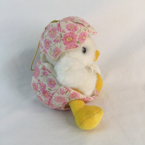Chosun Plush Chick w/Pink Floral Egg 6" Easter Stuffed Toy Korea Vtg RARE - Picture 2 of 8